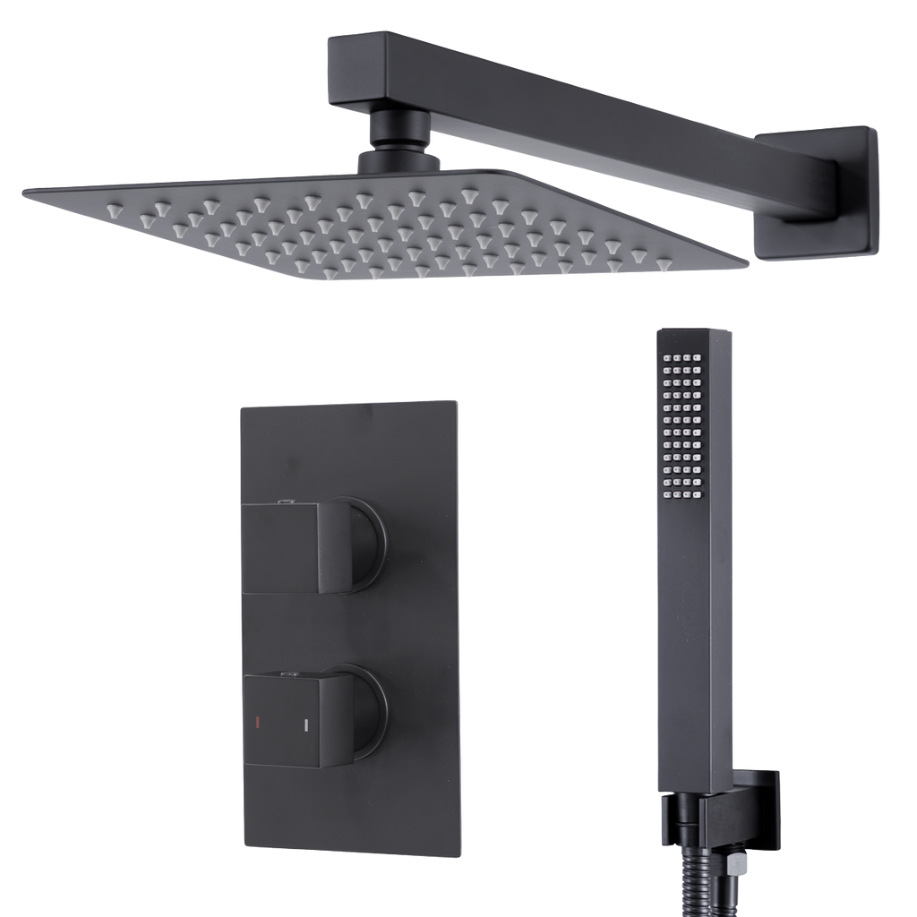 Concealed Thermostatic Shower Set 20 x 20cm Square Head & Hand Shower - Black DH321