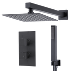 Concealed Thermostatic Shower Set 20 x 20cm Square Head & Hand Shower - Black DH321