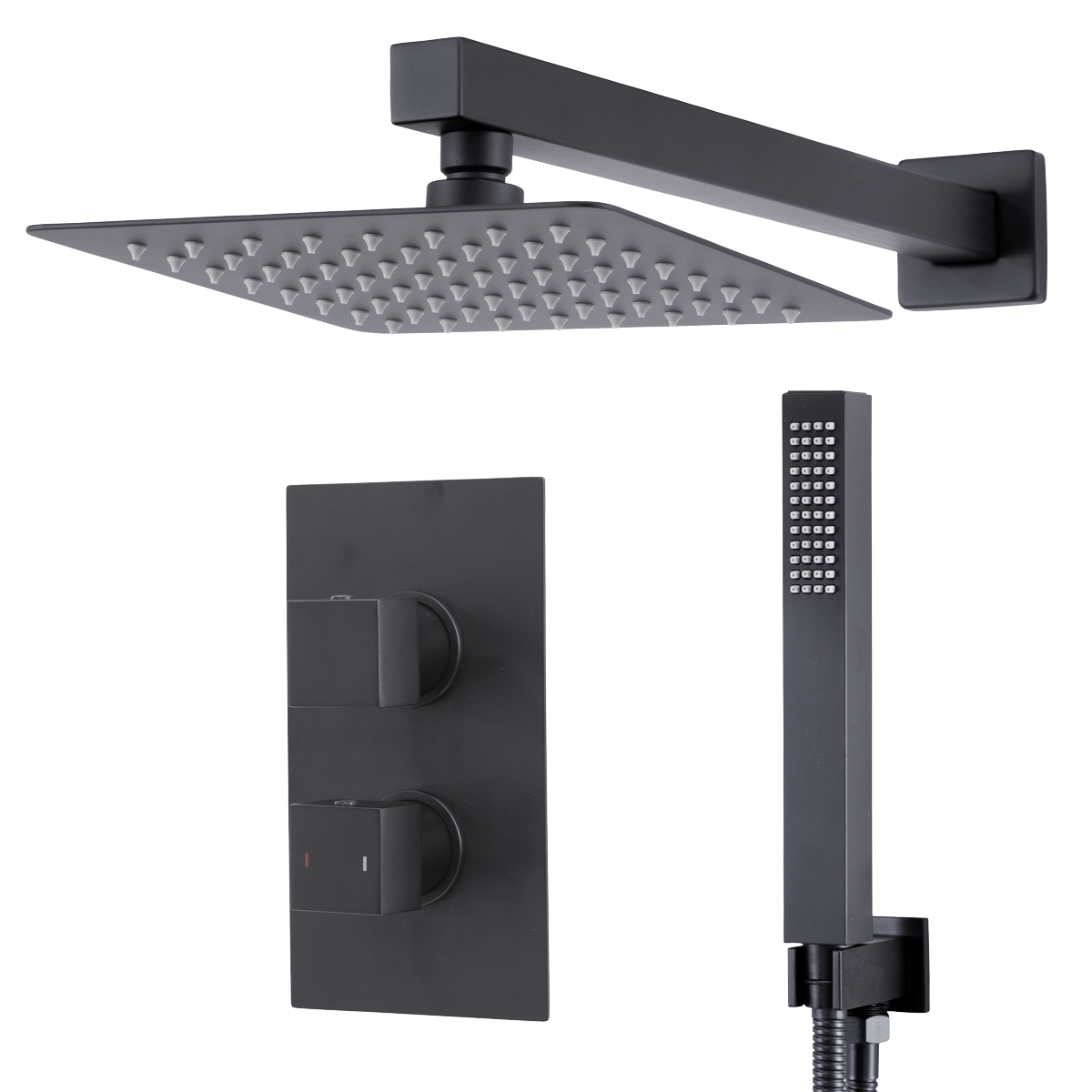 Concealed Thermostatic Shower Set 20 x 20cm Square Head & Hand Shower - Black DH321
