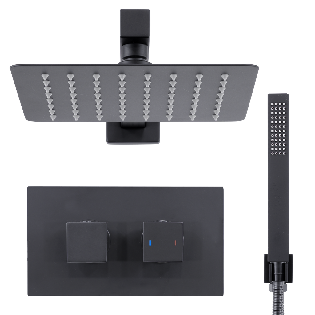 Concealed Thermostatic Shower Set 20 x 20cm Square Head & Hand Shower - Black DH321
