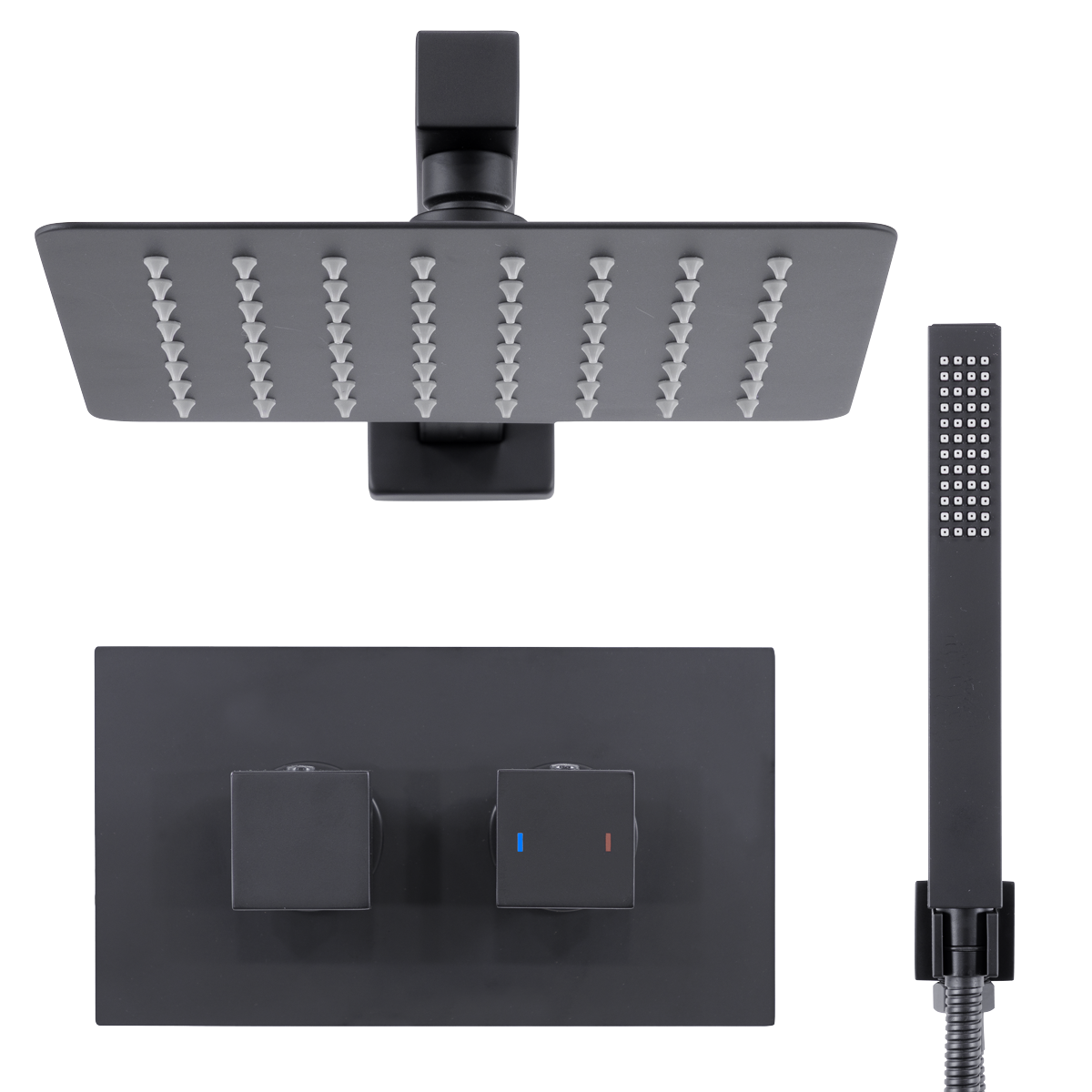 Concealed Thermostatic Shower Set 20 x 20cm Square Head & Hand Shower - Black DH321