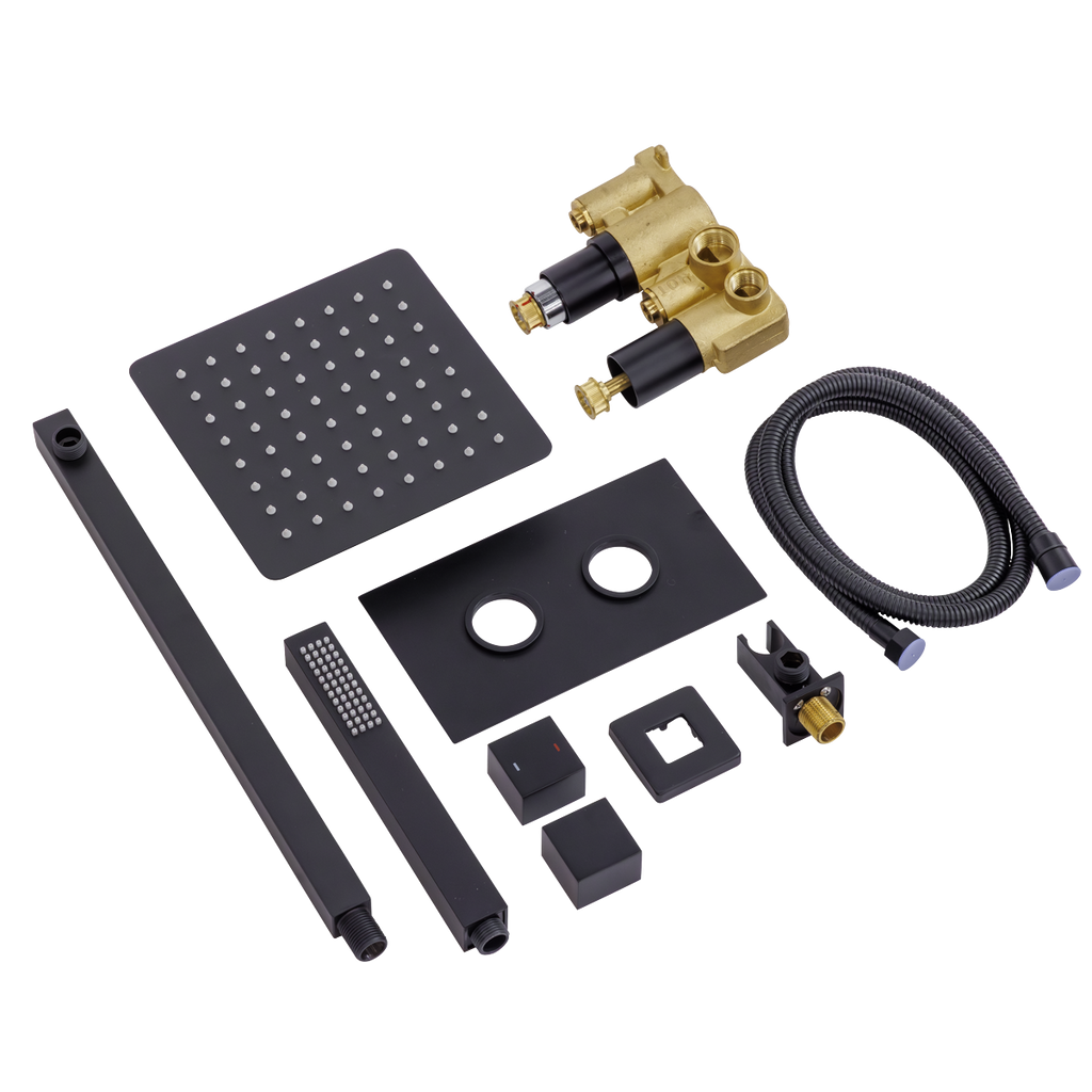 Concealed Thermostatic Shower Set 20 x 20cm Square Head & Hand Shower - Black DH321