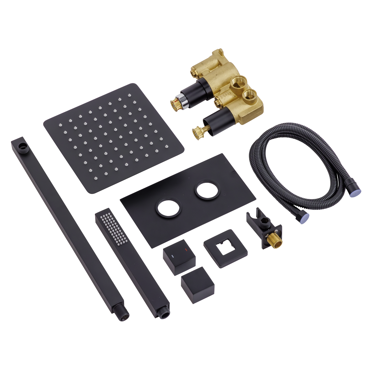 Concealed Thermostatic Shower Set 20 x 20cm Square Head & Hand Shower - Black DH321