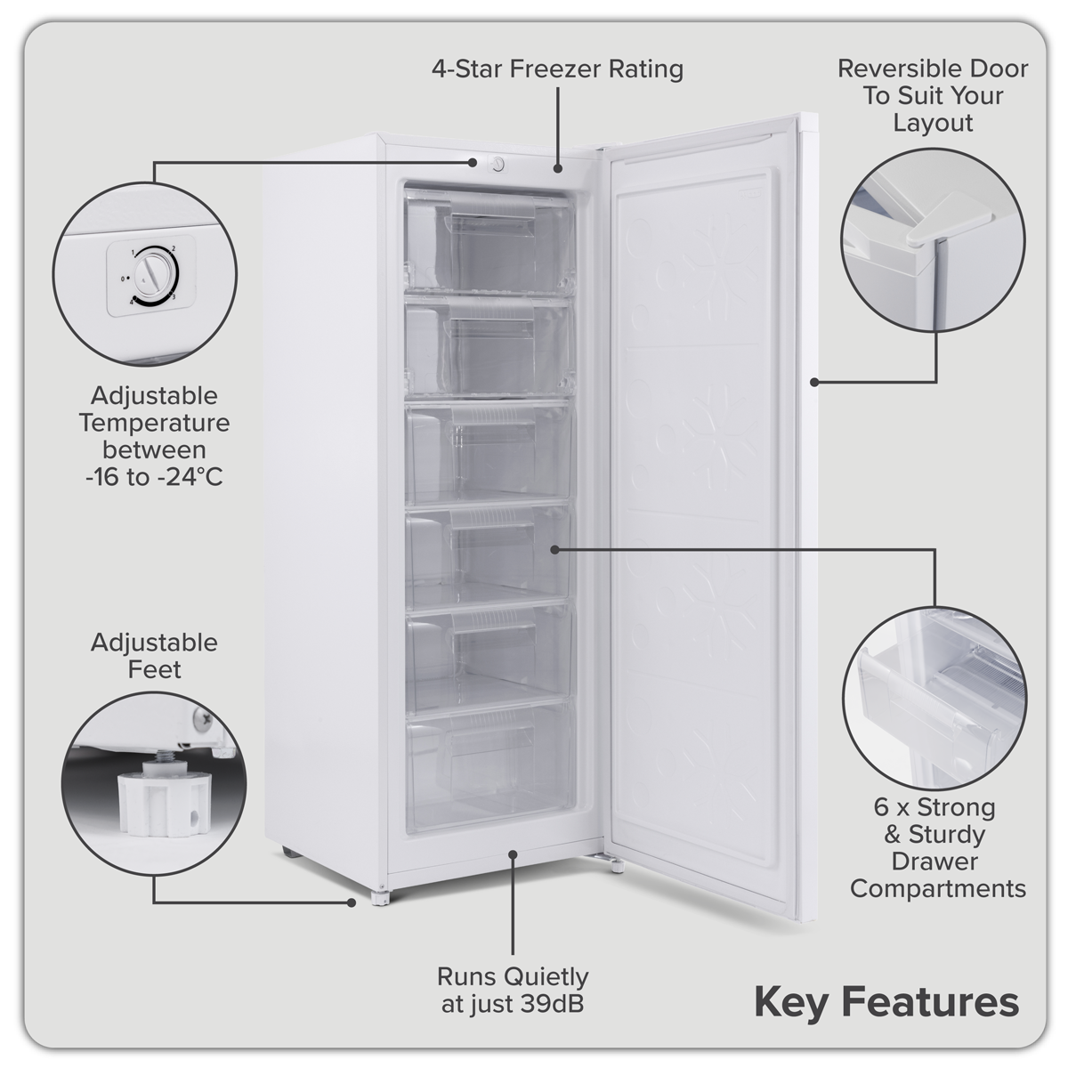 Freestanding Tall Freezer 177L Capacity – White DH324