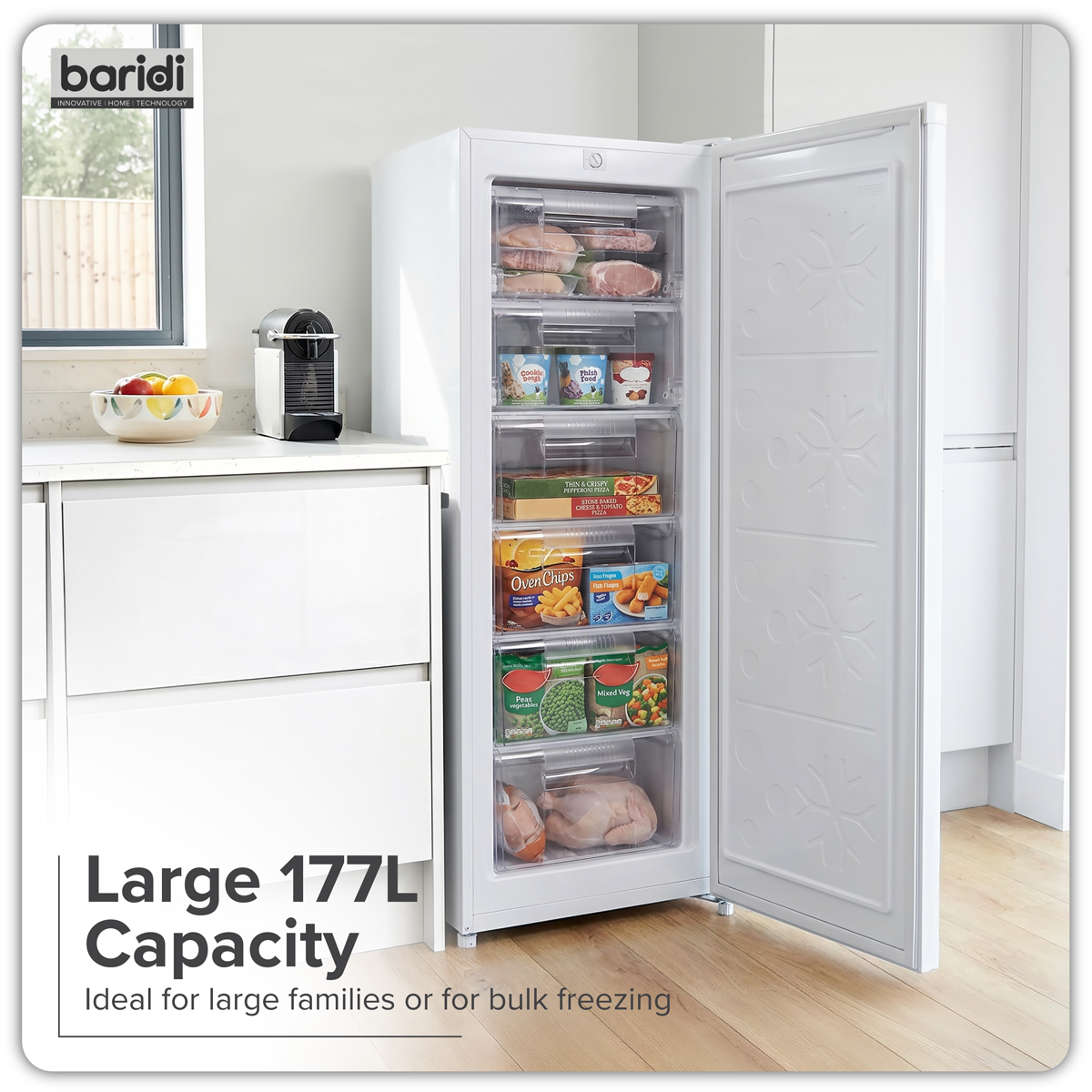 Freestanding Tall Freezer 177L Capacity – White DH324