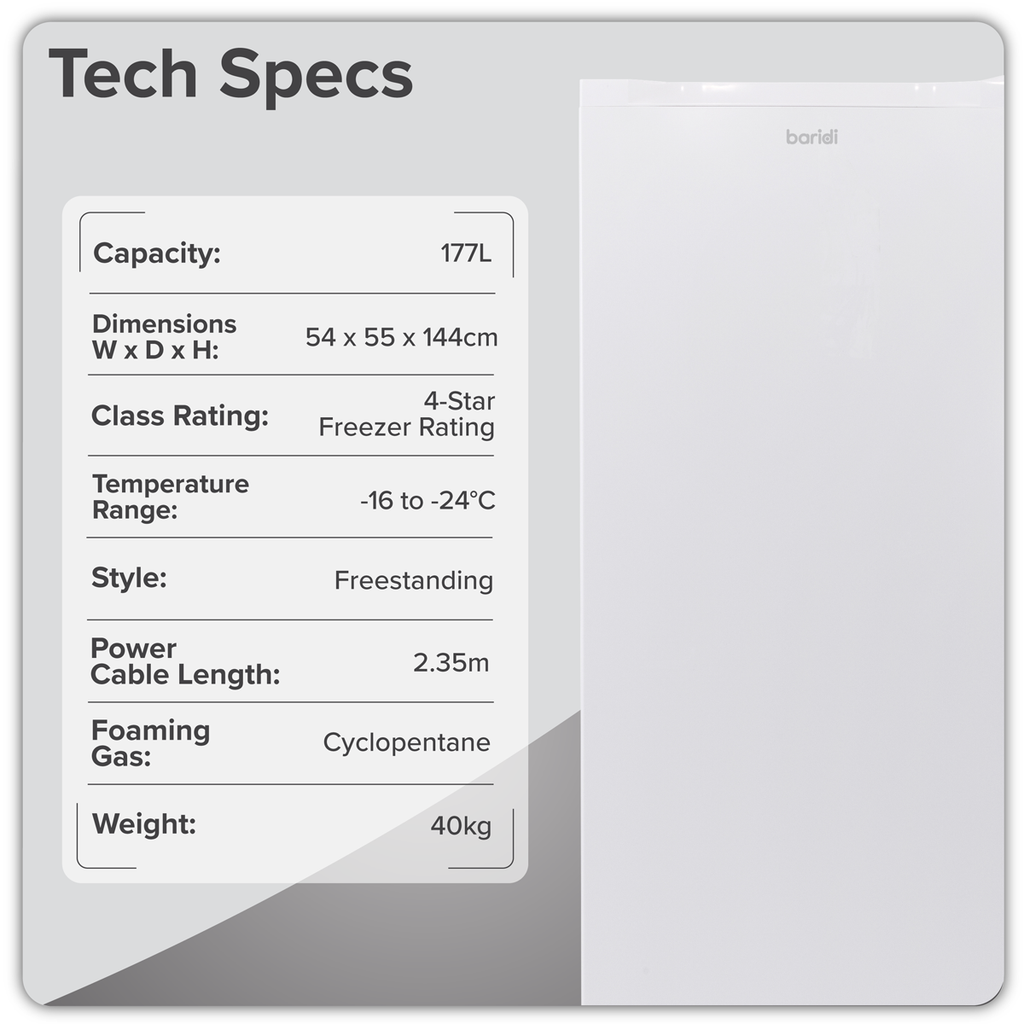 Freestanding Tall Freezer 177L Capacity – White DH324