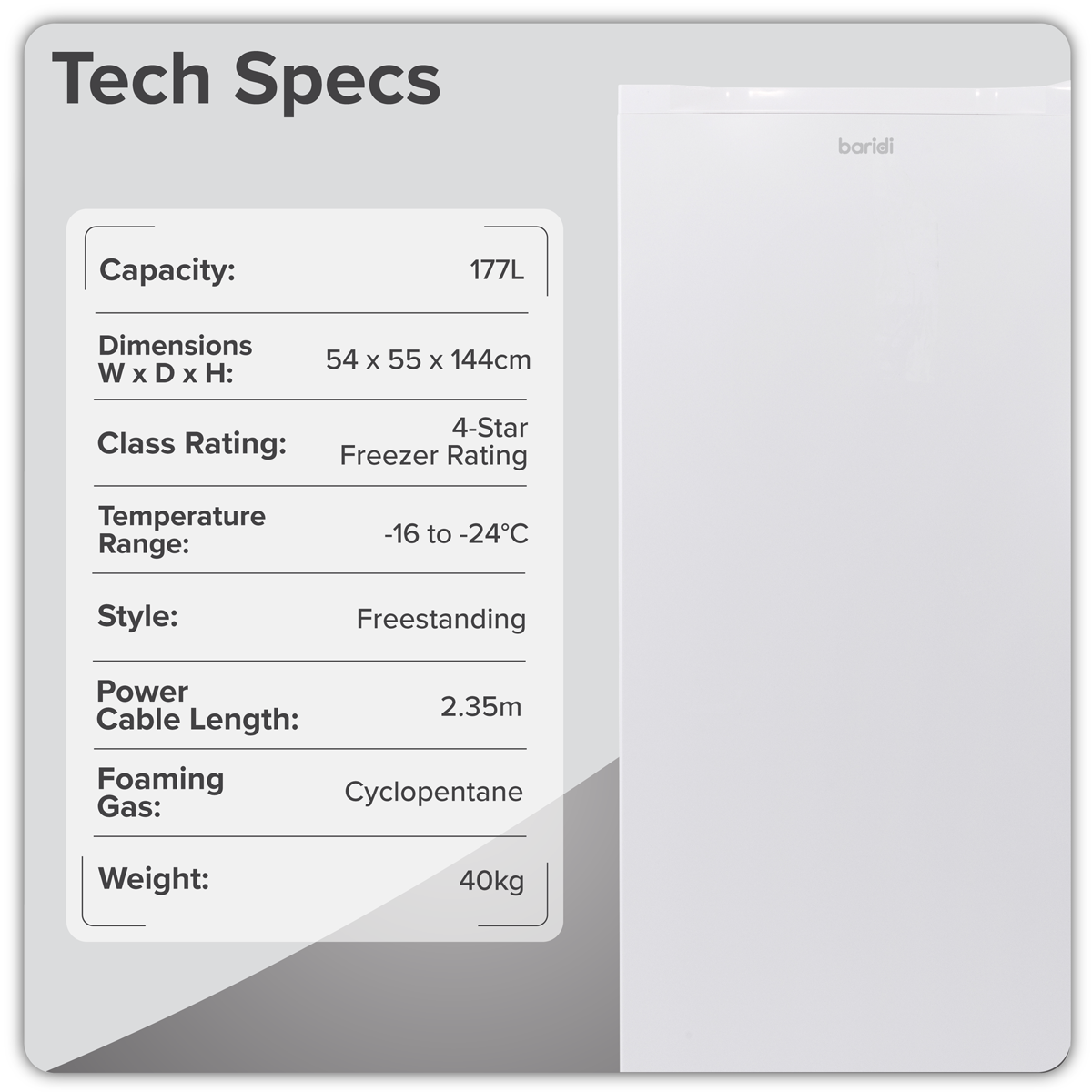 Freestanding Tall Freezer 177L Capacity – White DH324