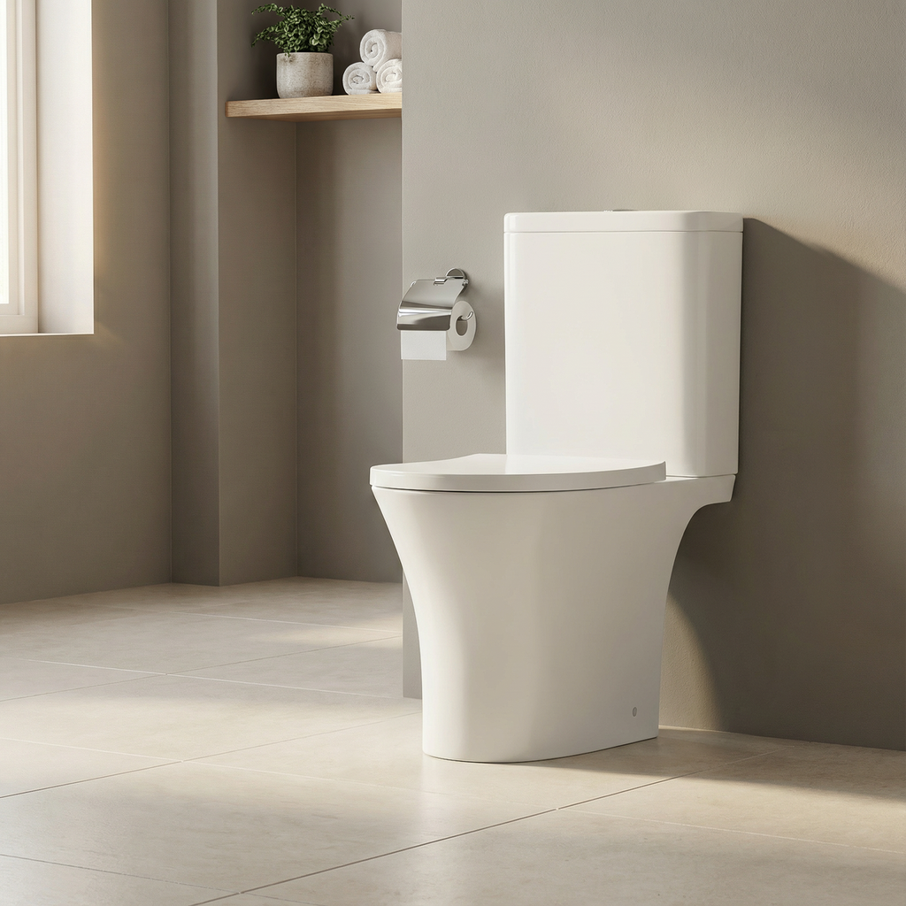 Close-Coupled Toilet with Soft Close Seat, Dual Flush Cistern & Rimless Flush – White DH332