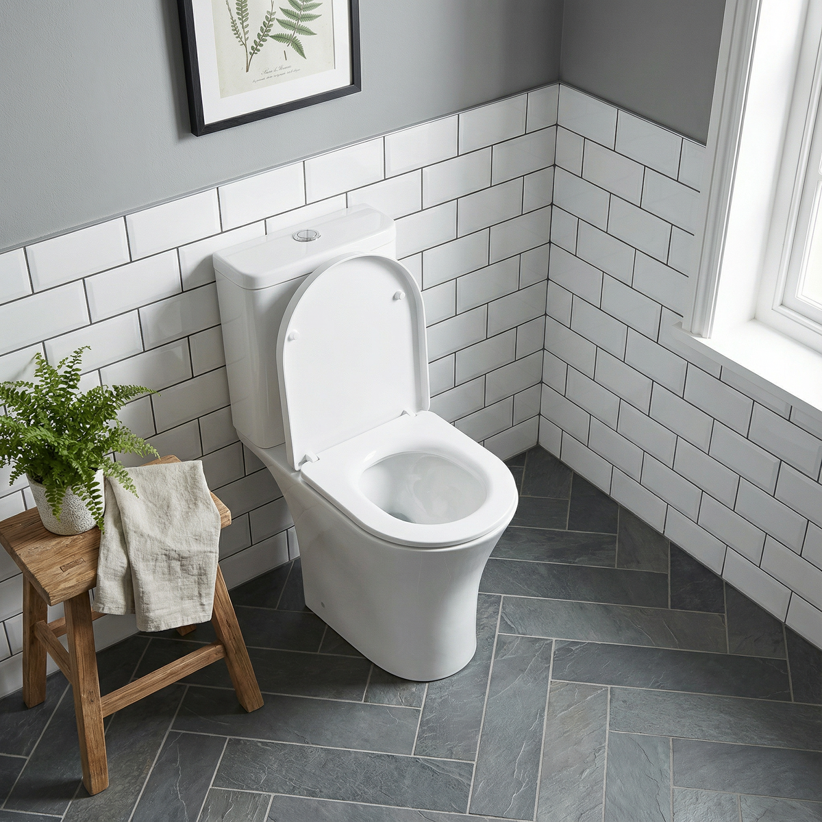 Close-Coupled Toilet with Soft Close Seat, Dual Flush Cistern & Rimless Flush – White DH332