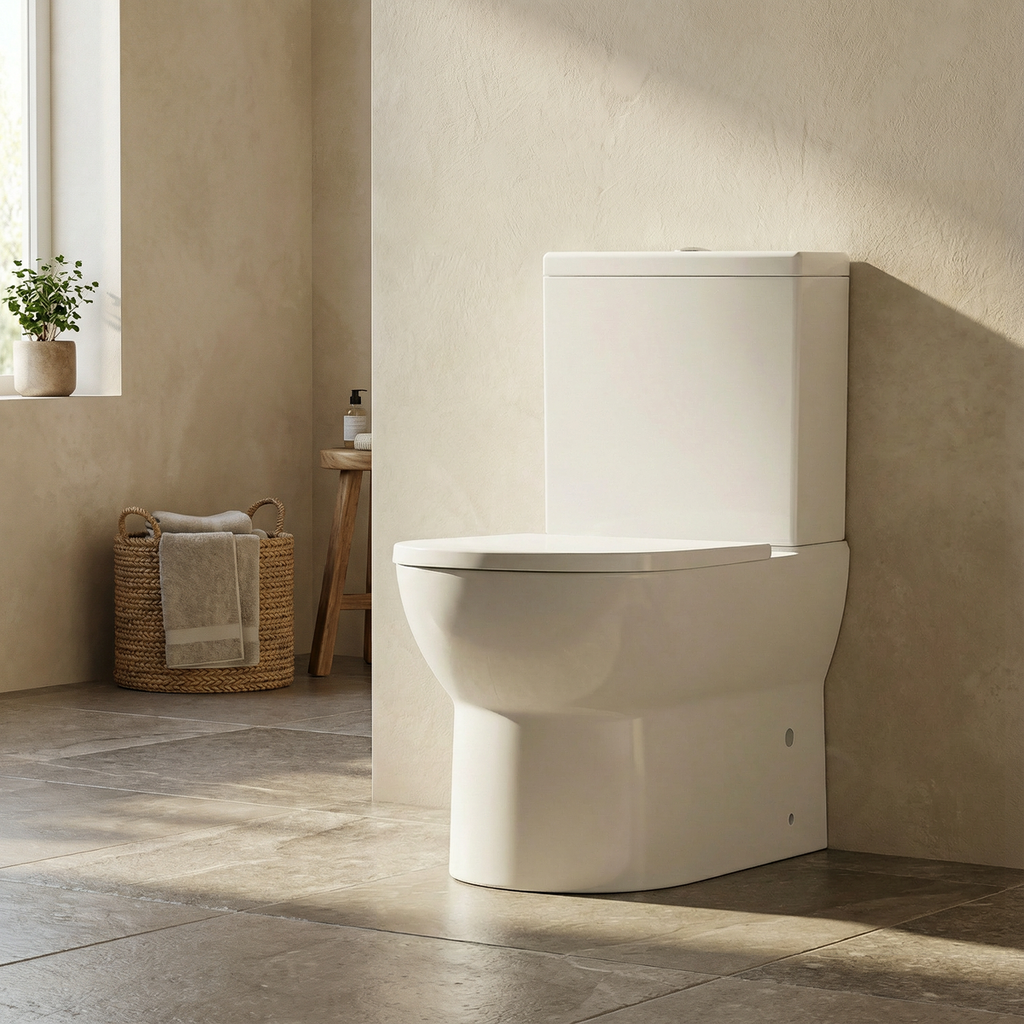 Close-Coupled Toilet with Soft Close Seat, Dual Flush Cistern & Rimless Flush – White DH333
