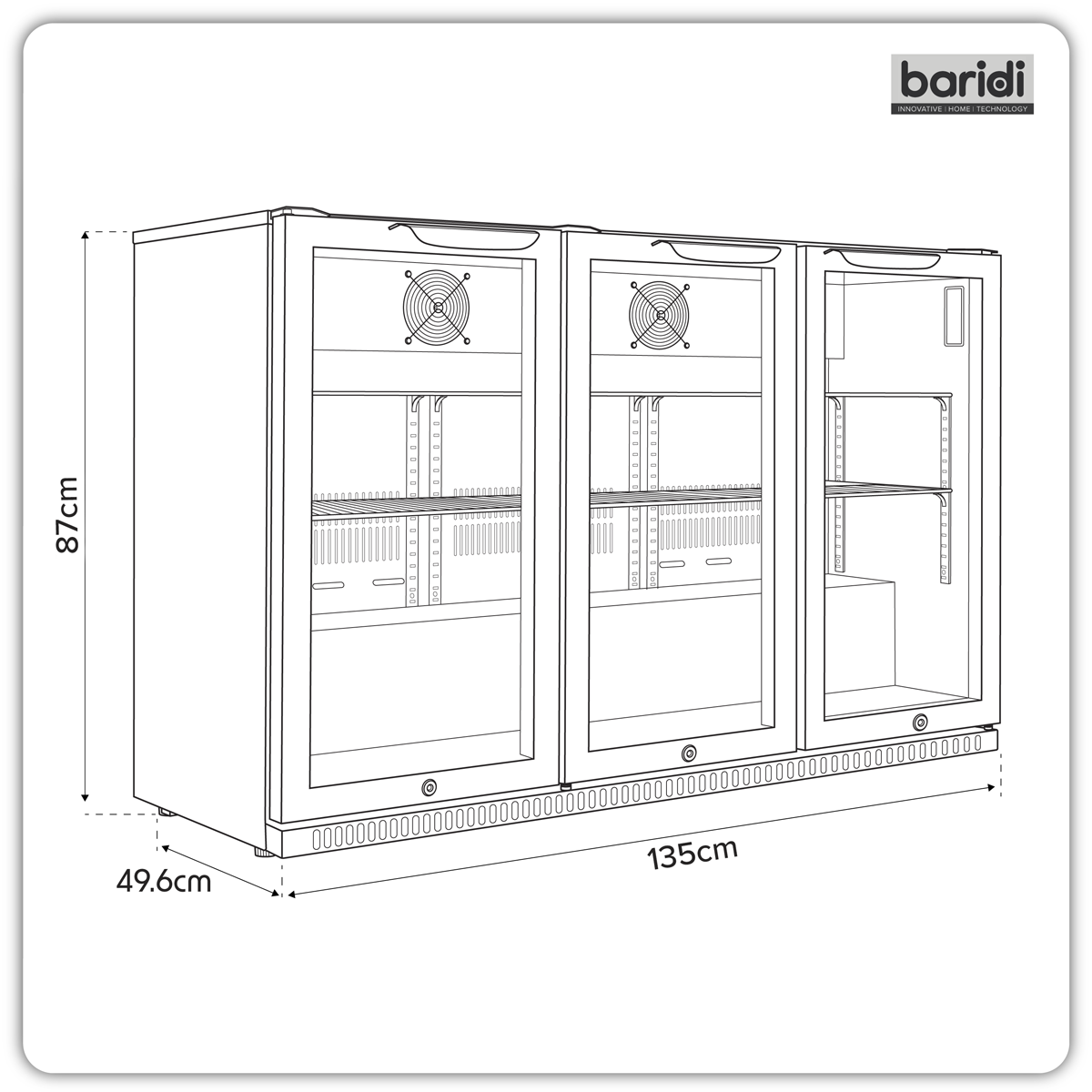 Hinged Triple Door, Back Bar Drinks Fridge/Cooler, 307L Capacity, 452 Cans – Black DH336