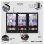 Hinged Triple Door, Back Bar Drinks Fridge/Cooler, 307L Capacity, 452 Cans – Black DH336