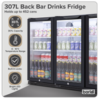 Hinged Triple Door, Back Bar Drinks Fridge/Cooler, 307L Capacity, 452 Cans – Black DH336