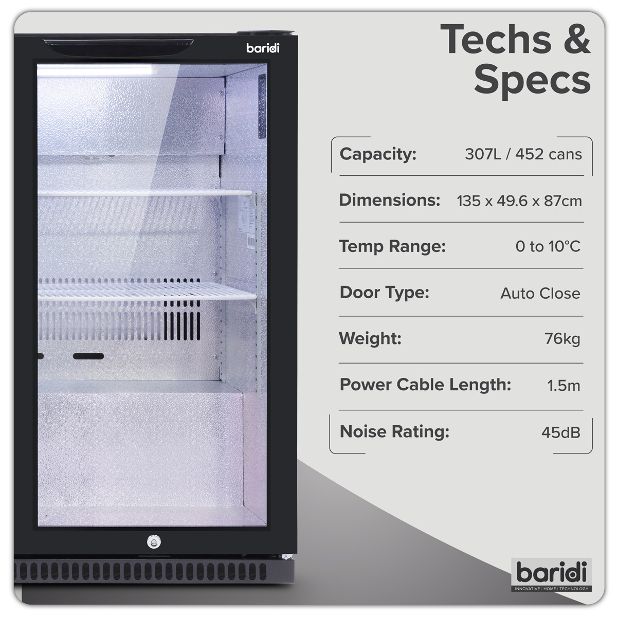 Hinged Triple Door, Back Bar Drinks Fridge/Cooler, 307L Capacity, 452 Cans – Black DH336