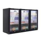 Hinged Triple Door, Back Bar Drinks Fridge/Cooler, 307L Capacity, 452 Cans – Black DH336