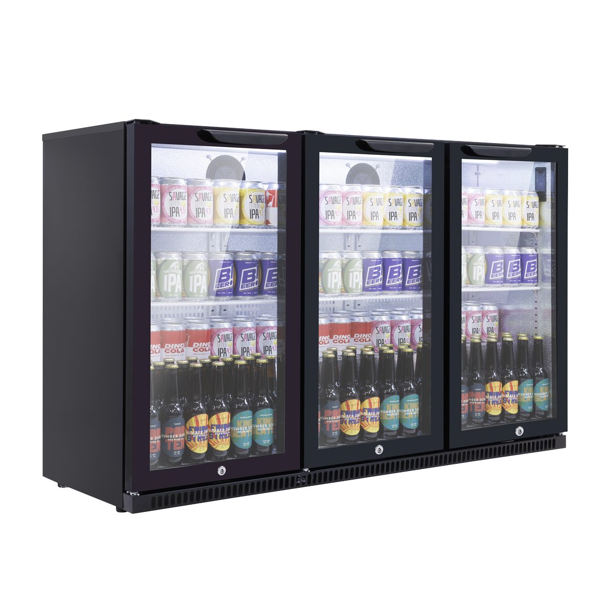Hinged Triple Door, Back Bar Drinks Fridge/Cooler, 307L Capacity, 452 Cans – Black DH336