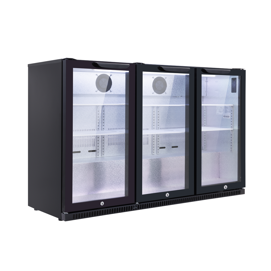 Hinged Triple Door, Back Bar Drinks Fridge/Cooler, 307L Capacity, 452 Cans – Black DH336