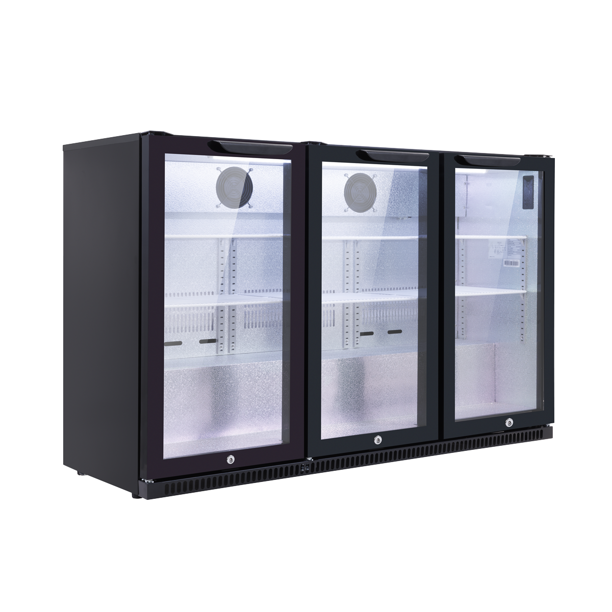 Hinged Triple Door, Back Bar Drinks Fridge/Cooler, 307L Capacity, 452 Cans – Black DH336