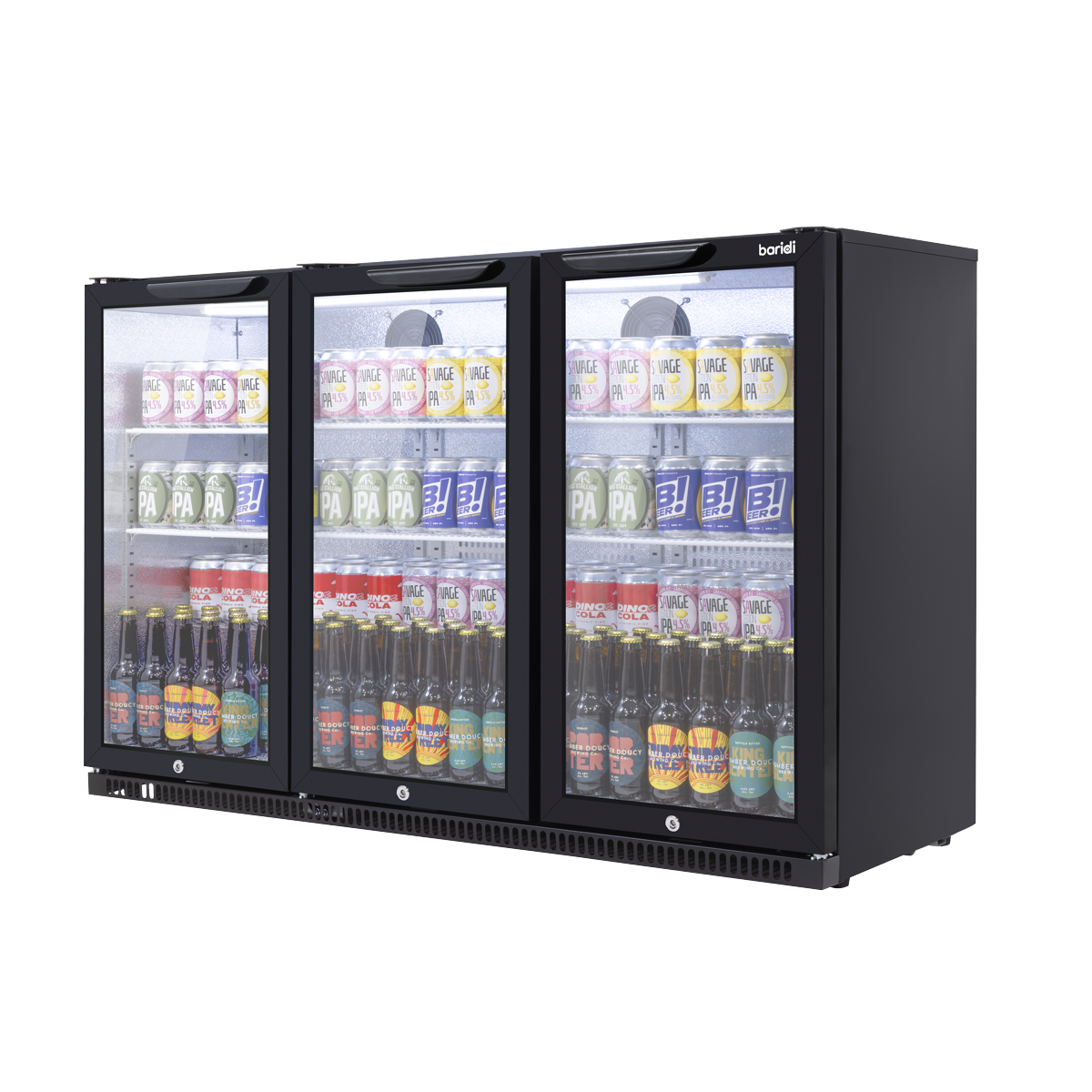 Hinged Triple Door, Back Bar Drinks Fridge/Cooler, 307L Capacity, 452 Cans – Black DH336