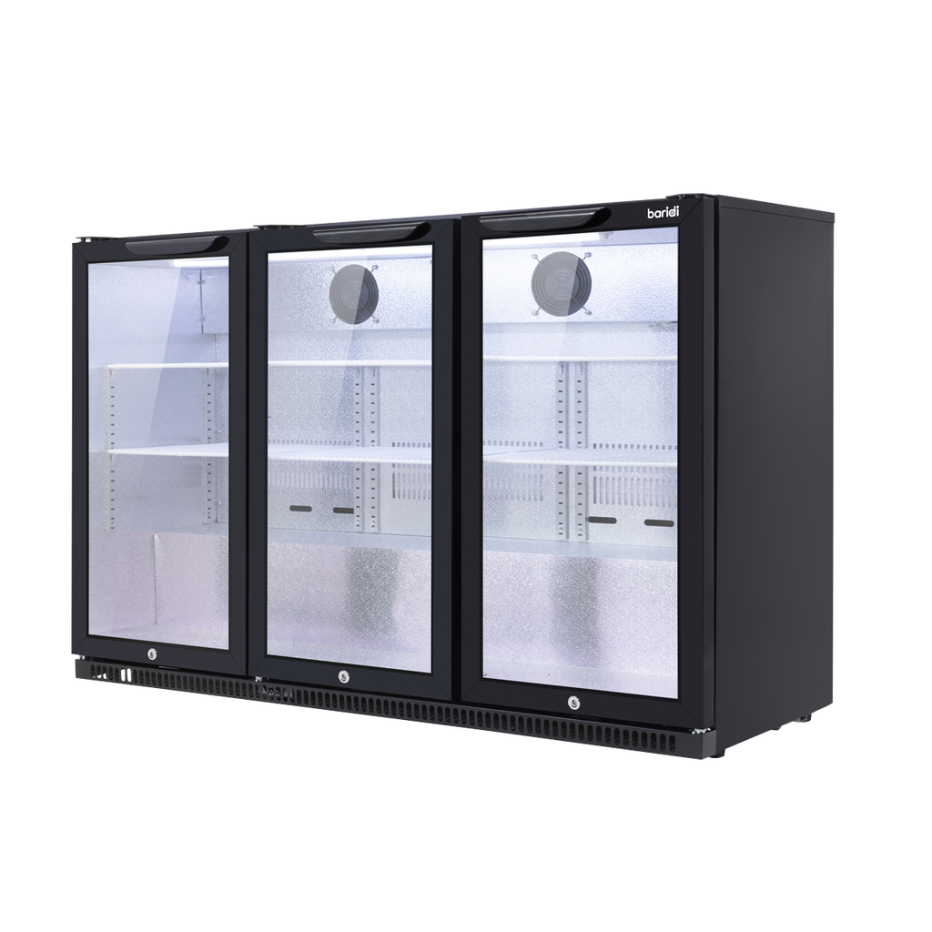 Hinged Triple Door, Back Bar Drinks Fridge/Cooler, 307L Capacity, 452 Cans – Black DH336