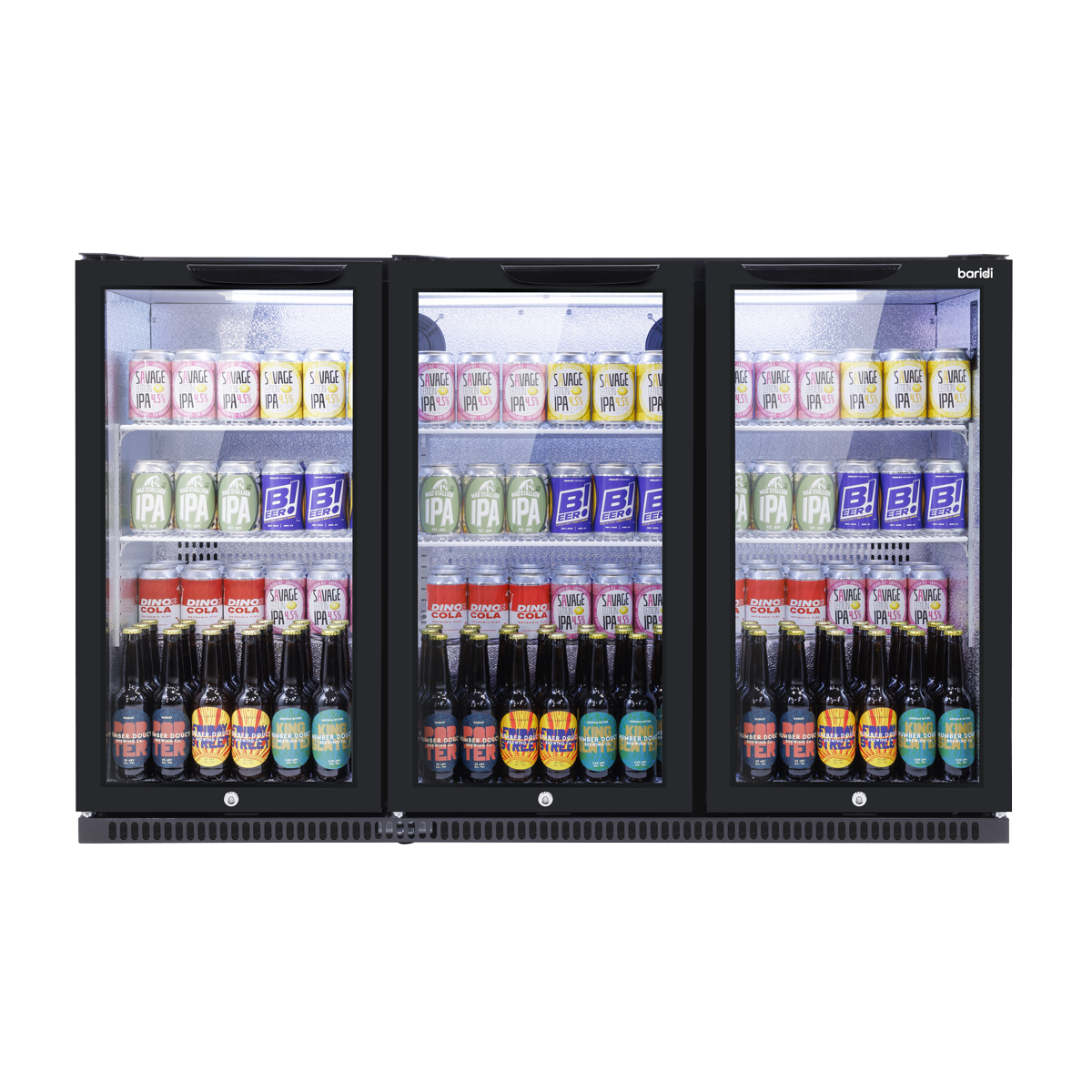 Hinged Triple Door, Back Bar Drinks Fridge/Cooler, 307L Capacity, 452 Cans – Black DH336