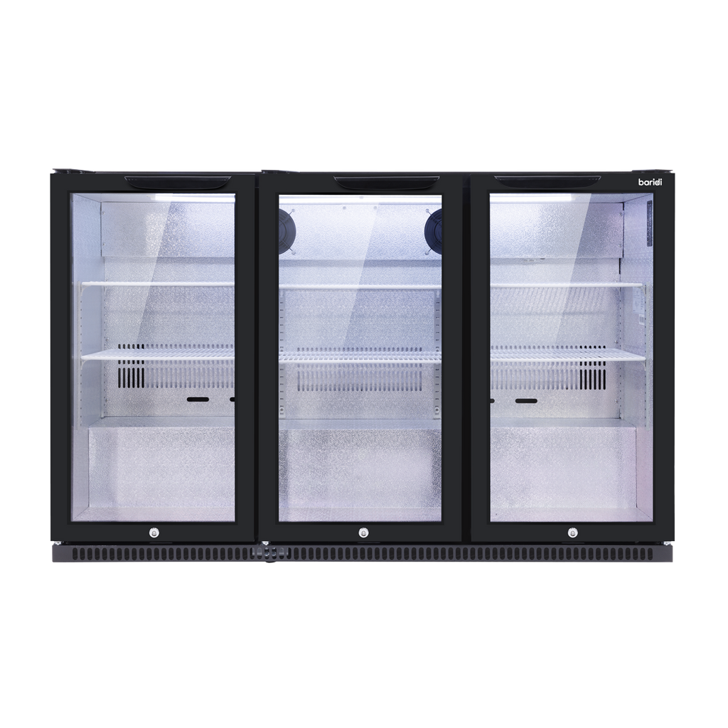 Hinged Triple Door, Back Bar Drinks Fridge/Cooler, 307L Capacity, 452 Cans – Black DH336