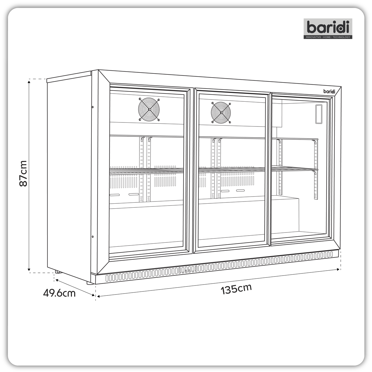 Sliding Triple Door, Back Bar Drinks Fridge/Cooler, 307L Capacity, 452 Cans – Black DH337
