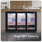 Sliding Triple Door, Back Bar Drinks Fridge/Cooler, 307L Capacity, 452 Cans – Black DH337