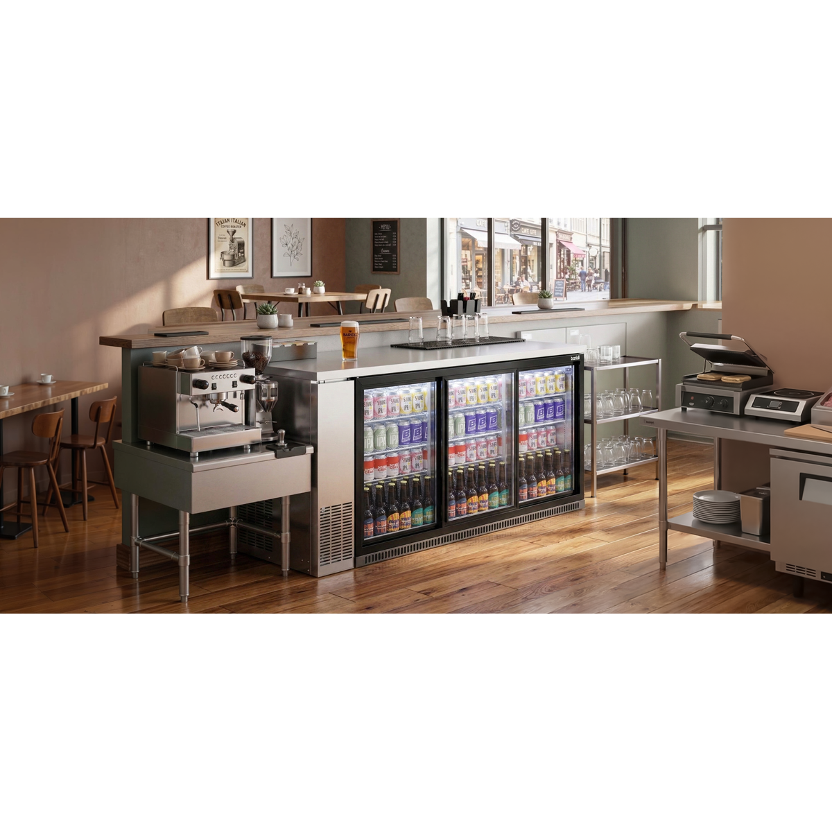Sliding Triple Door, Back Bar Drinks Fridge/Cooler, 307L Capacity, 452 Cans – Black DH337