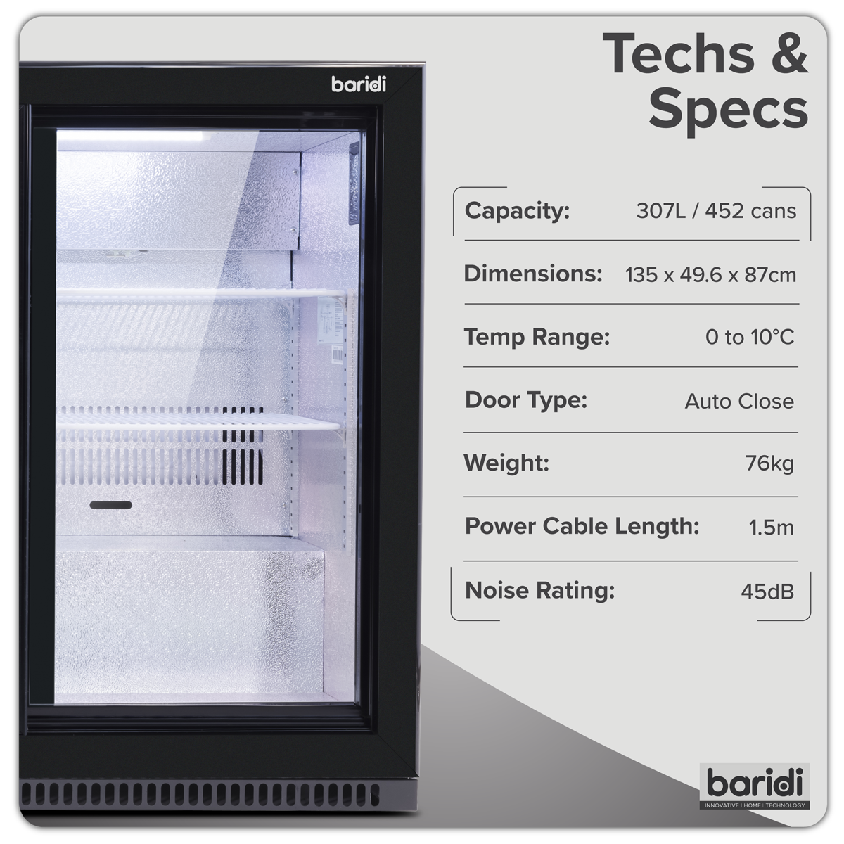 Sliding Triple Door, Back Bar Drinks Fridge/Cooler, 307L Capacity, 452 Cans – Black DH337