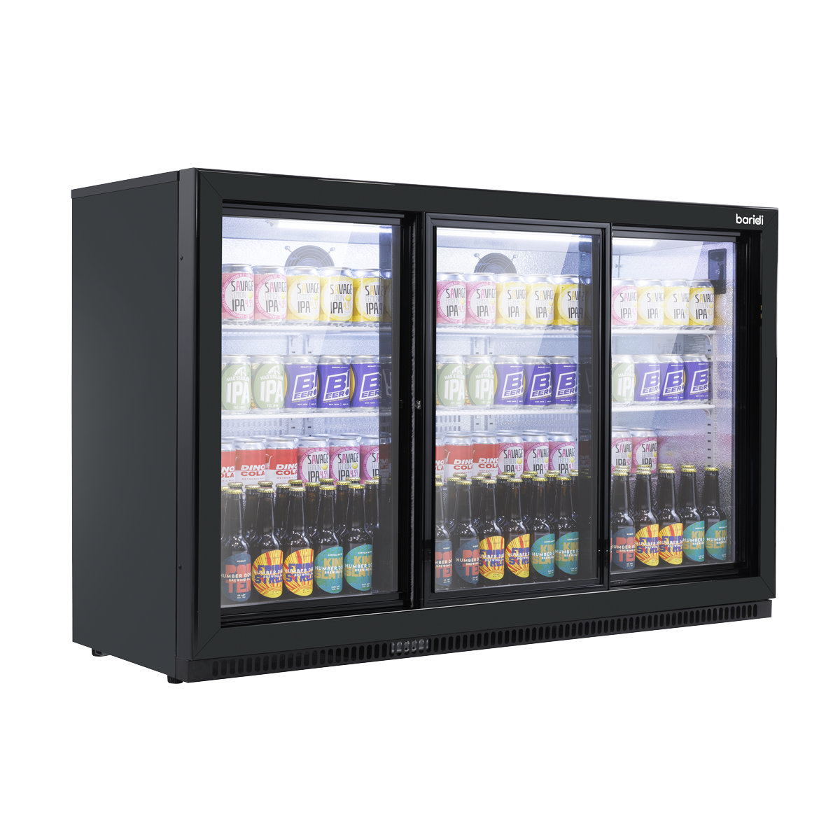Sliding Triple Door, Back Bar Drinks Fridge/Cooler, 307L Capacity, 452 Cans – Black DH337
