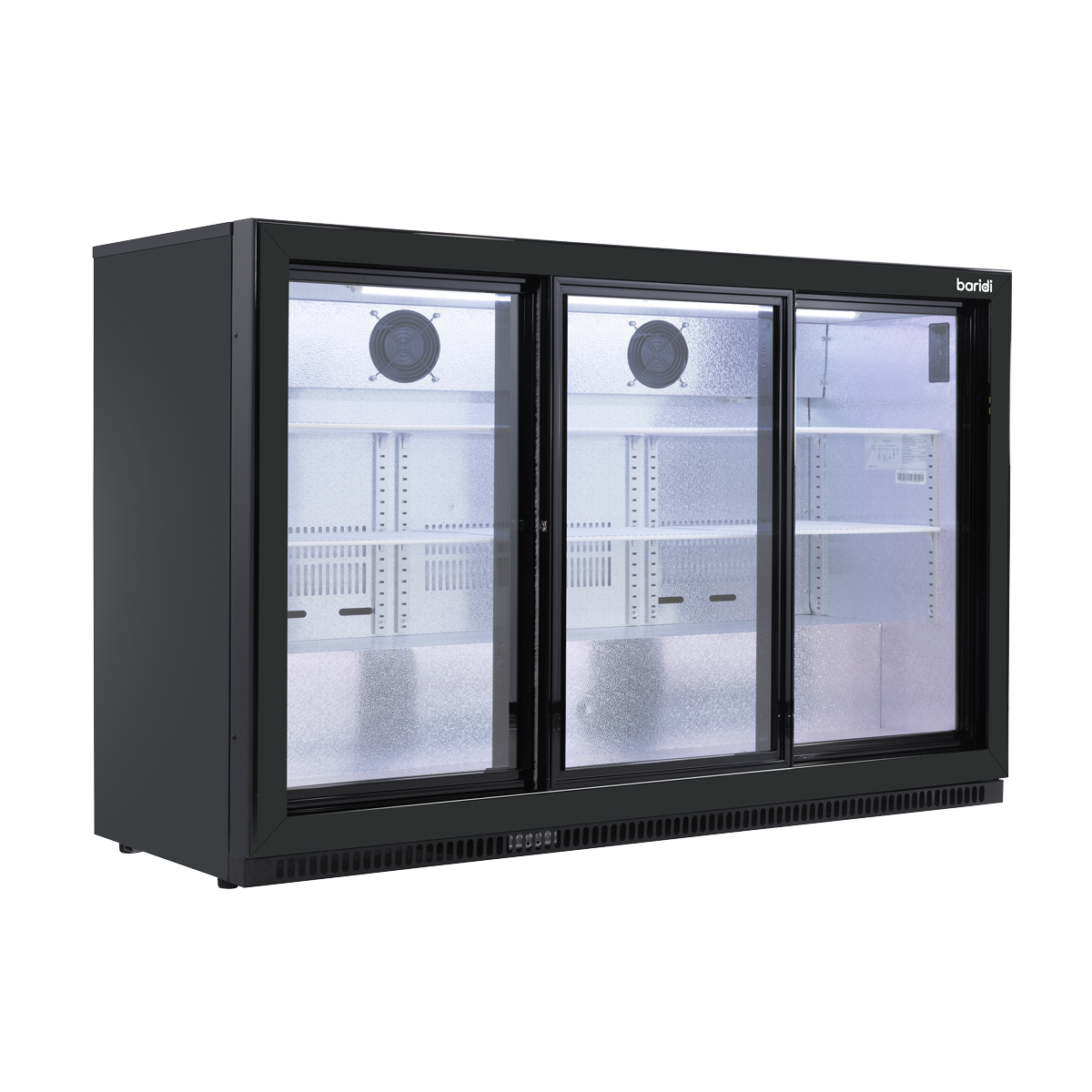 Sliding Triple Door, Back Bar Drinks Fridge/Cooler, 307L Capacity, 452 Cans – Black DH337