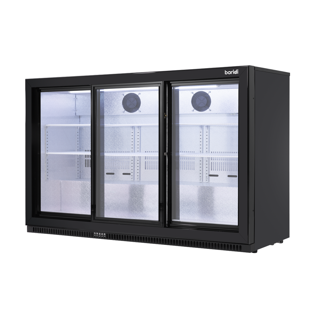 Sliding Triple Door, Back Bar Drinks Fridge/Cooler, 307L Capacity, 452 Cans – Black DH337