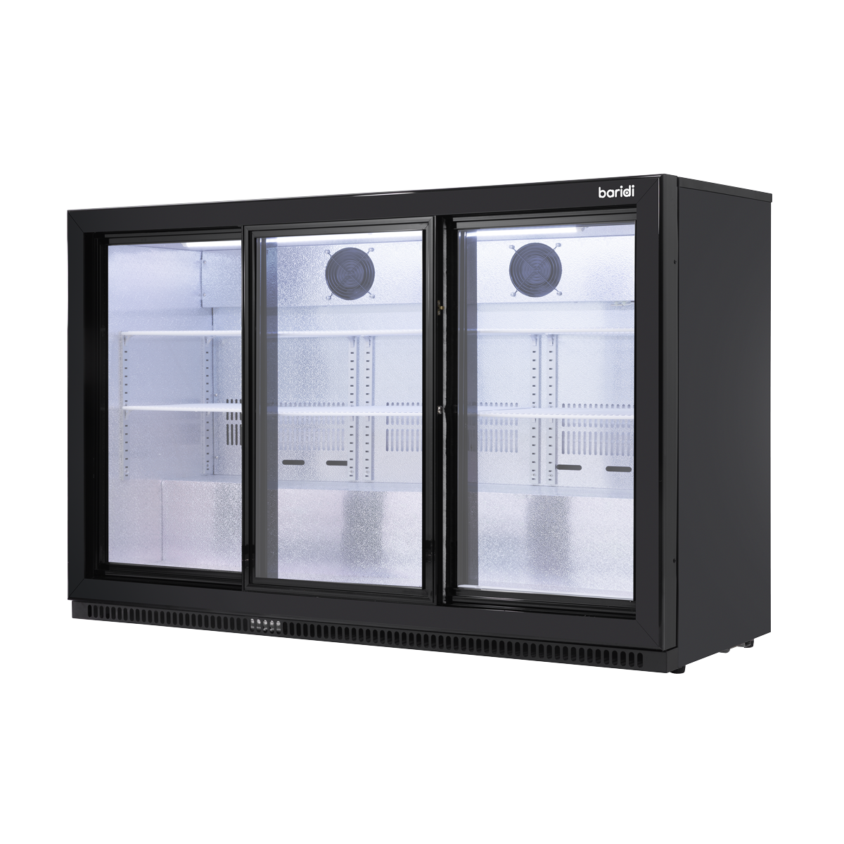 Sliding Triple Door, Back Bar Drinks Fridge/Cooler, 307L Capacity, 452 Cans – Black DH337