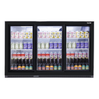 Sliding Triple Door, Back Bar Drinks Fridge/Cooler, 307L Capacity, 452 Cans – Black DH337
