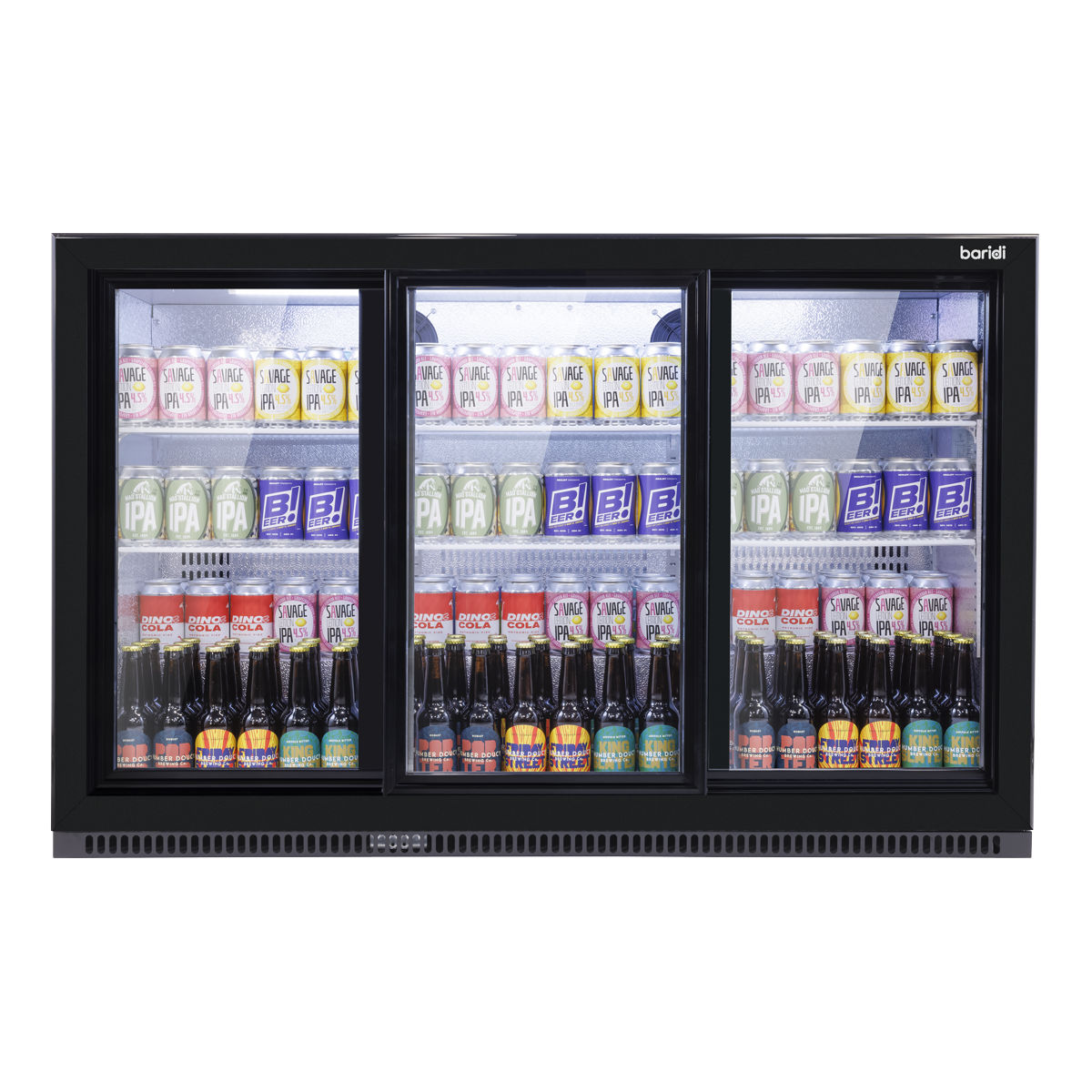 Sliding Triple Door, Back Bar Drinks Fridge/Cooler, 307L Capacity, 452 Cans – Black DH337