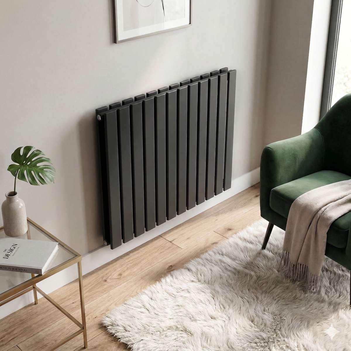 Horizontal Radiator Contemporary Double Flat Panel Design 600 x 700mm – Black DH345