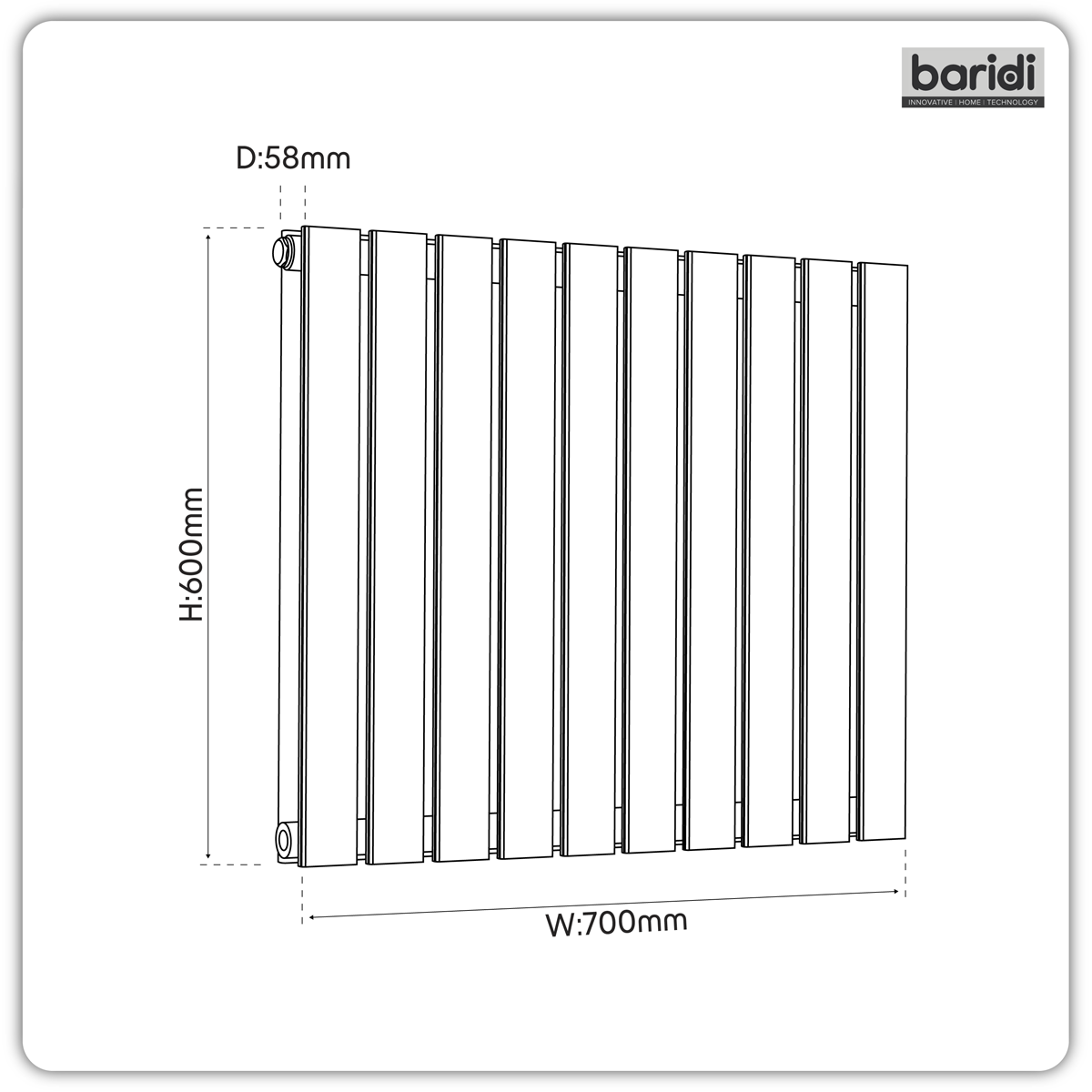 Horizontal Radiator Contemporary Double Flat Panel Design 600 x 700mm - White DH350