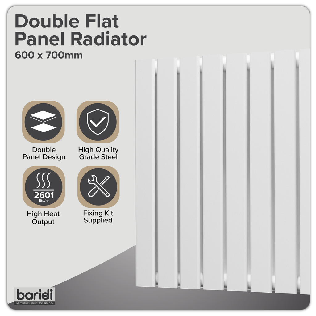 Horizontal Radiator Contemporary Double Flat Panel Design 600 x 700mm - White DH350