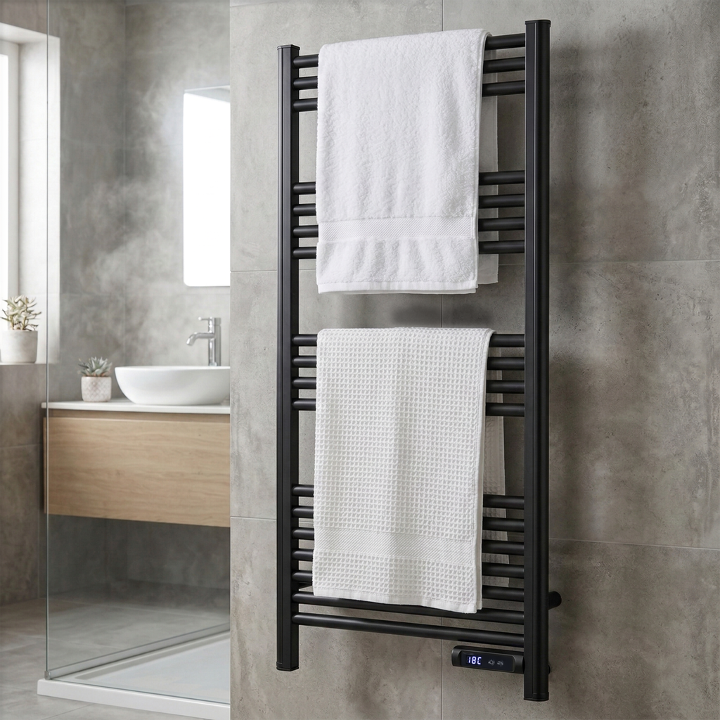 Electric Heated Towel Rail 1085 x 535mm with LED Display – Black DH371