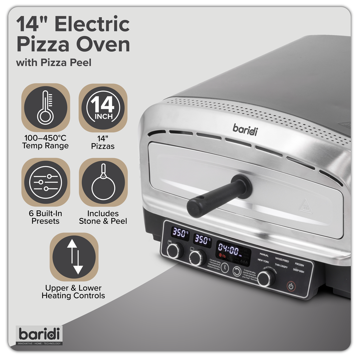 Electric Pizza Oven 14" - Black/Stainless Steel DH377