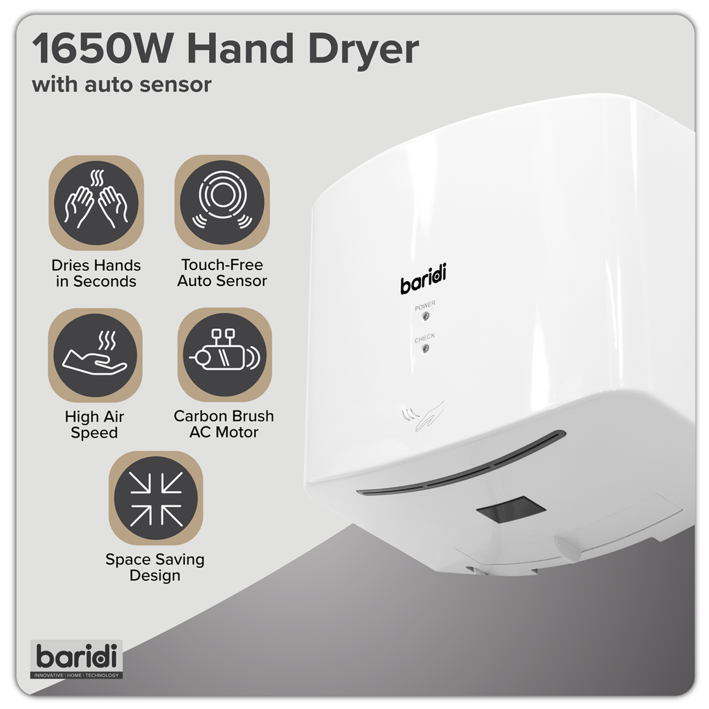 High Speed Hand Dryer with Auto-Sensor 1400-1650W - White DH378