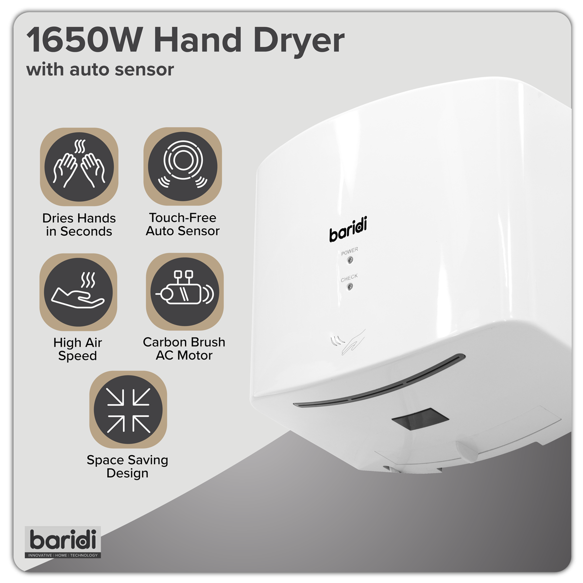 High Speed Hand Dryer with Auto-Sensor 1400-1650W - White DH378