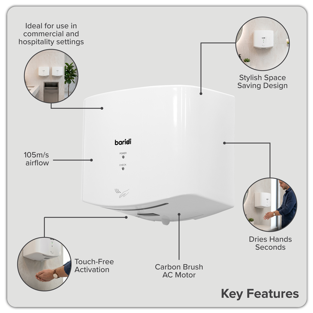 High Speed Hand Dryer with Auto-Sensor 1400-1650W - White DH378