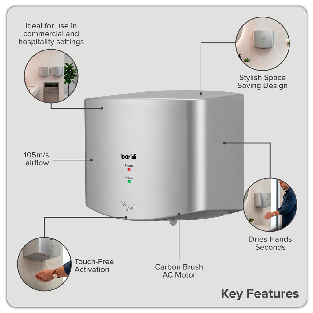 High Speed Hand Dryer with Auto-Sensor 1400-1650W - Silver DH379
