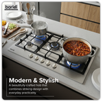 90cm Gas Hob Stainless Steel with 5 Burners, Cast Iron Supports & Auto Ignition 11kW DH382