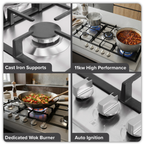90cm Gas Hob Stainless Steel with 5 Burners, Cast Iron Supports & Auto Ignition 11kW DH382