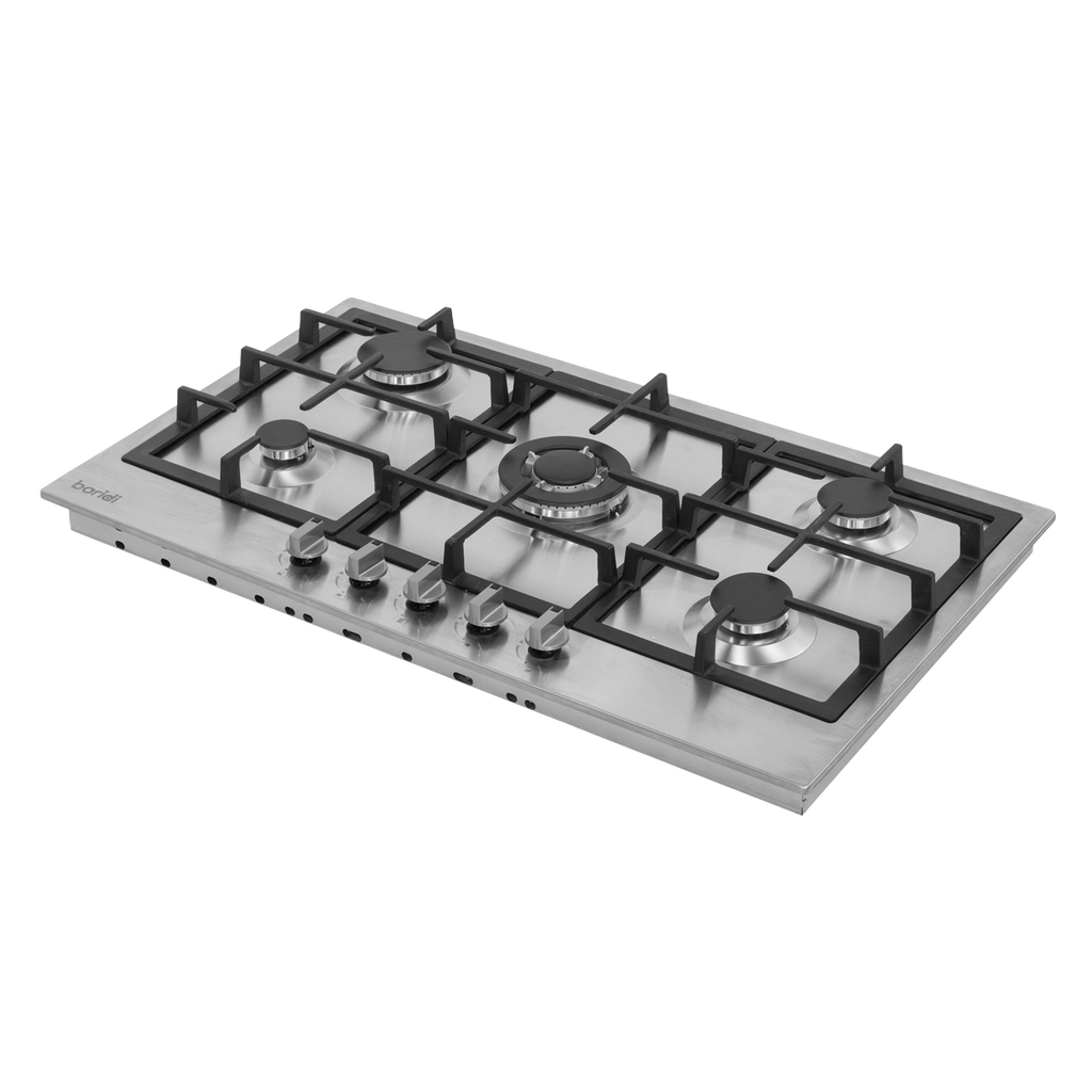 90cm Gas Hob Stainless Steel with 5 Burners, Cast Iron Supports & Auto Ignition 11kW DH382