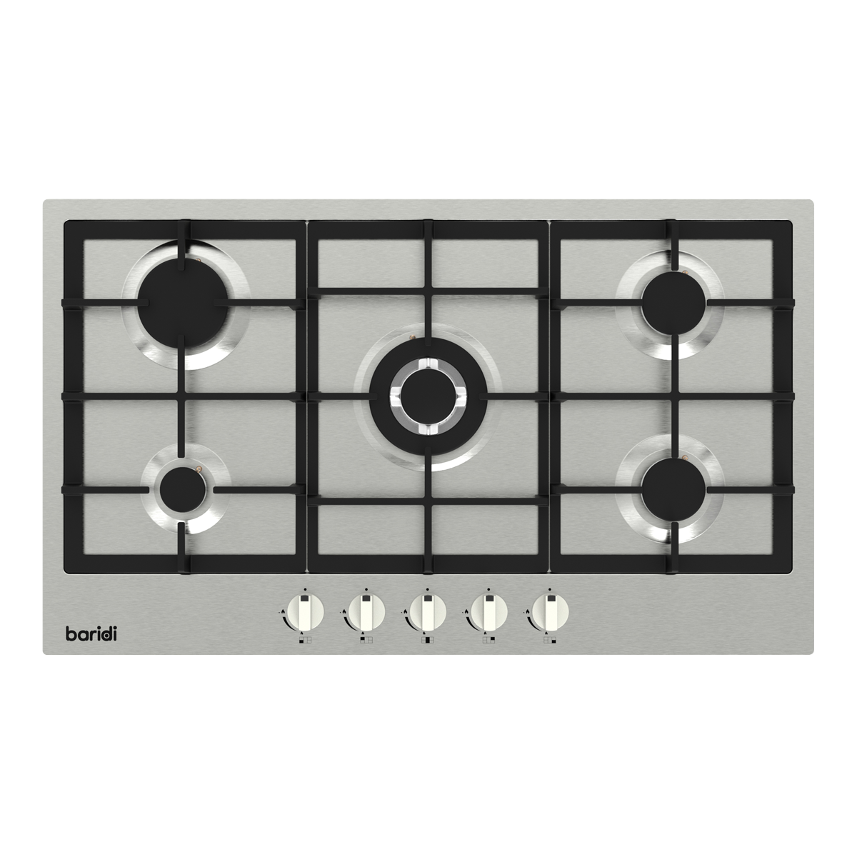 90cm Gas Hob Stainless Steel with 5 Burners, Cast Iron Supports & Auto Ignition 11kW DH382