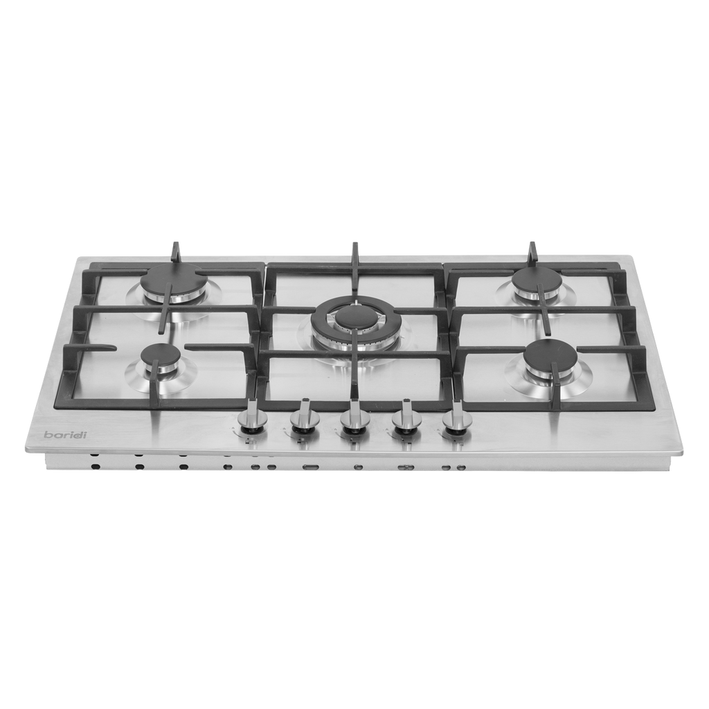 90cm Gas Hob Stainless Steel with 5 Burners, Cast Iron Supports & Auto Ignition 11kW DH382